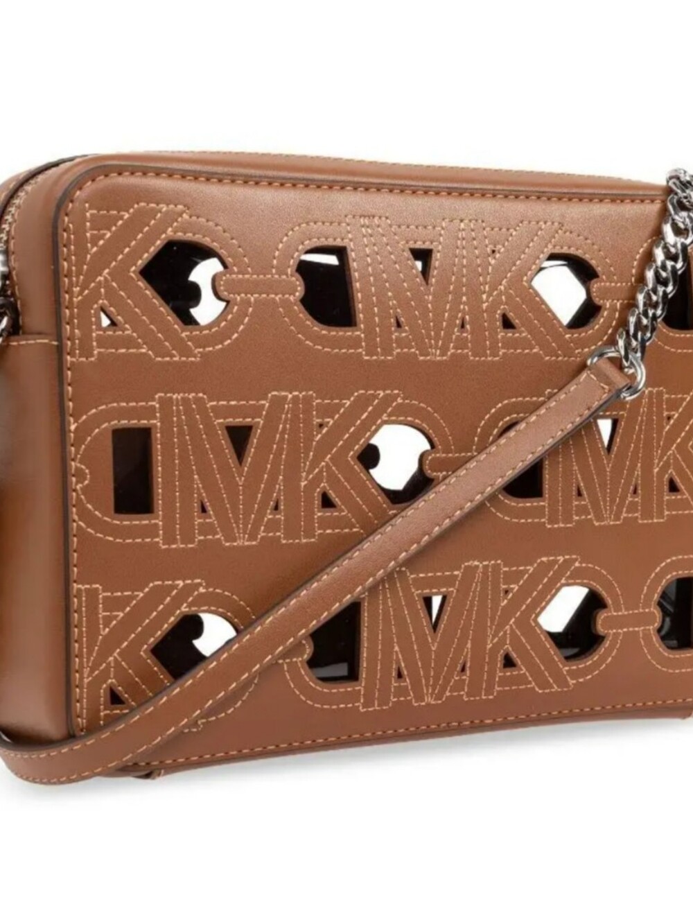 Michael Kors Brown Cutout Logo Leather Crossbody